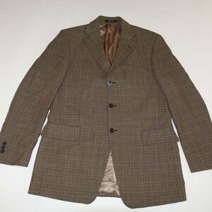 Arnold Bryant Men's Suit Jacket Size 40 Regular Brown Wool Plaid 3 Button Blazer